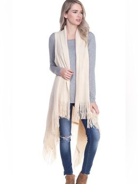 Cream Fringe Knit Duster Vest- One Size